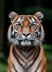 Fototapeta premium Focused close-up of a Siberian tiger (Panthera tigris tigris), also named an Amur tiger