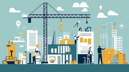 Obraz premium Construction Workers Building Modern Cityscape