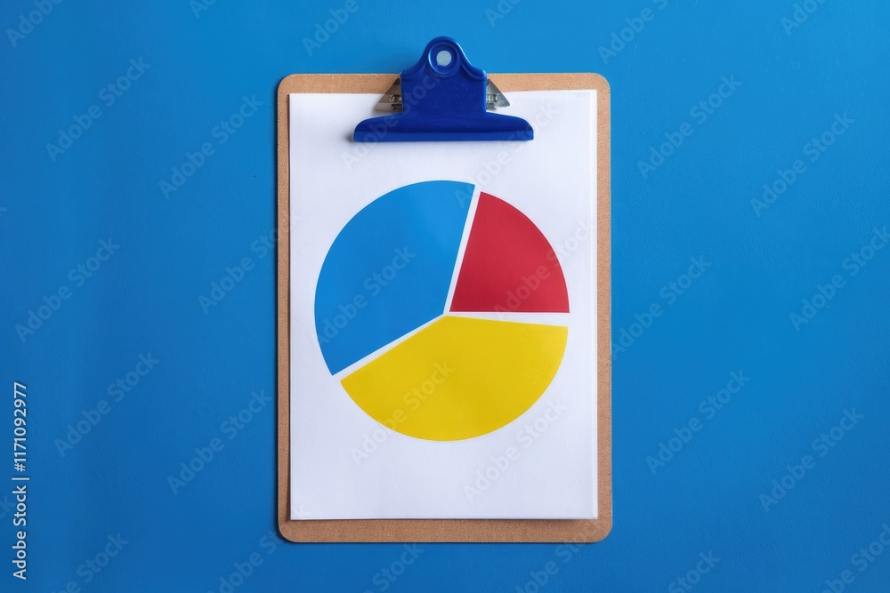 Aufkleber a clipboard displays a simple pie chart divided into three color-coded sections: blue, red, and yell