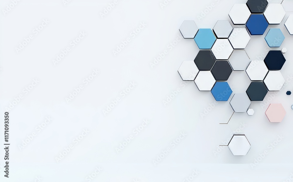 Poster geometric design with a hexagonal pattern, incorporating simple hexagonal elements. suitable for med