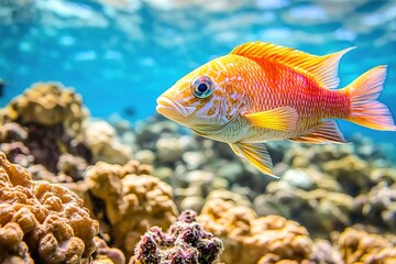 Fototapeta premium Vibrant fish gliding through clear water, surrounded by colorful