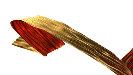 Flying gold silk textile fabric flag background. Smooth elegant golden Satin Isolated on beige Background for grand opening ceremony. Gold curtain. 3d vector illustration