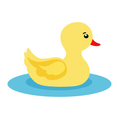 Cute Little Duck Character in Water with White Background.