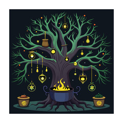Horror tree vector illustration. Halloween, creepy tree graphic