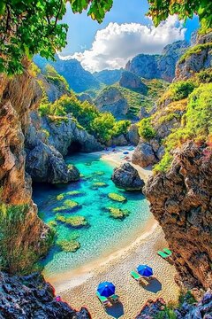 Picture-perfect scene of Achata beach and the deep blue sea, Karpathos island, Greece.