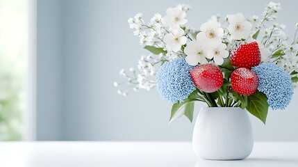 Fresh Strawberry   Flower Bouquet in White Vase