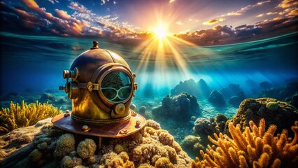 Retro Diving Helmet, Vintage Scuba Gear, Underwater Exploration, Ocean Depth, Aquatic Adventure