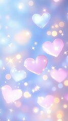 Cute pastel heart background with sparkles, soft cute pastel heart design in glowing blue and pink for dreamy cute pastel heart artwork and kawaii pastel heart visual