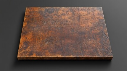 Rustic brown metal plate on a dark background, still life photography composition