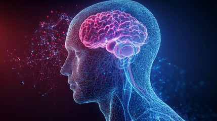 Glowing semi-transparent anatomical human figure diagram