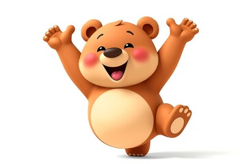 Obraz premium Cute Cartoon Bear with Uplifted Arms, Perfect for Kids' Products. Generative AI