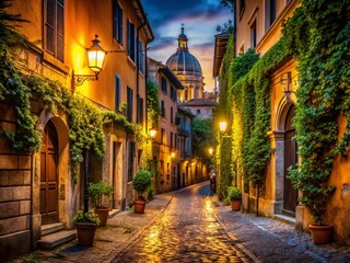 Romantic Low Light Roman Holiday:  Ancient City Night Scene