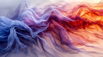 Vibrant watercolor abstraction with soft wavy design in blue and orange