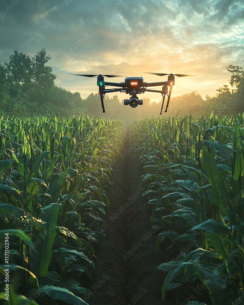 Poster Concept of smart agriculture with advanced technology solutions, drones, sensors, automated farming systems for food production, highresolution, 4K quality