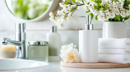 Serene Spa Bathroom: Luxurious Soaps, Flowers, and Towels
