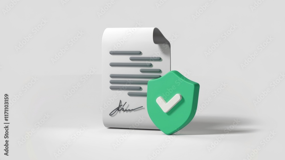 Poster Secure document with a checkmark on a shield, symbolizing safety and verification.