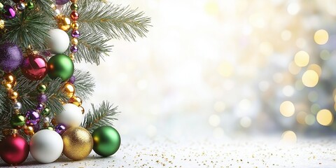 Obraz premium A vibrant abstract background with a festive theme featuring colorful ornaments, masks, and beads, creating a lively Mardi Gras atmosphere