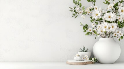 Serene White Blooms in Vase: A minimalist floral arrangement.