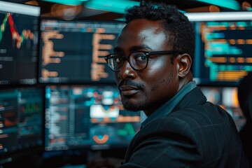 Fototapeta premium An African American programmer working on coding on a computer