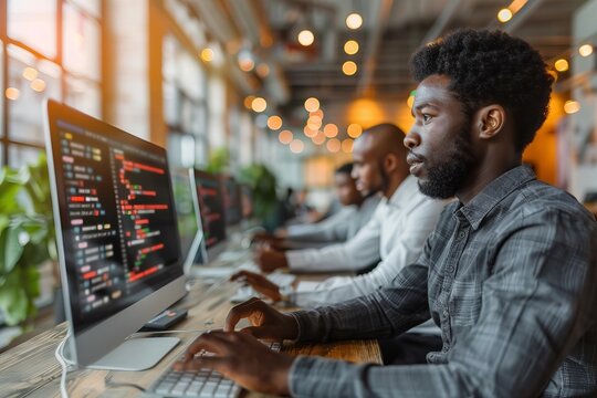 Tech-savvy African Business Team Collaborating on Software App Development