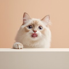 Cute Ragdoll Cat Licking Its Tongue Portrait