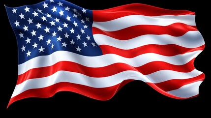 Fototapeta premium American Flag Waving on Black Background USA National Symbolism and Patriotic Wallpaper