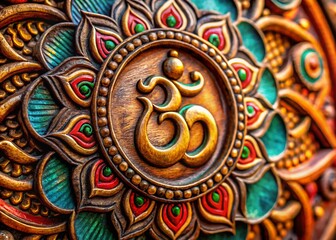 Sacred Om Symbol:  Spiritual Indian Mandala Design,  Close-up Studio Shot