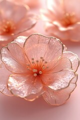 Close up of a pink flower with gold accents