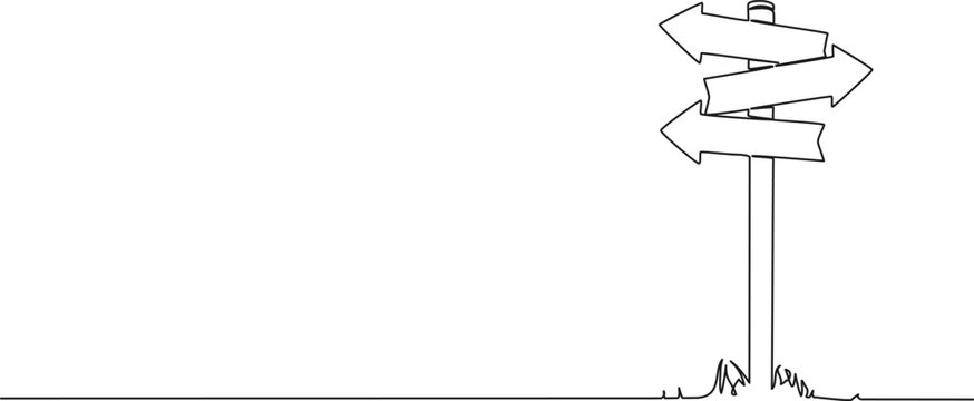 Naklejki continuous line drawing of signpost showing directions, line art vector illustration