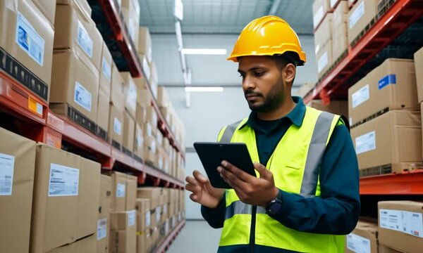 Male Warehouse Operator Checking Stock With Tablet 