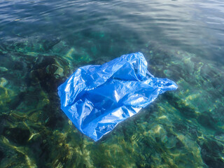 Bag in underwater, Environmental pollution problem plastic bottle in sea, Plastic rubbish garbage...