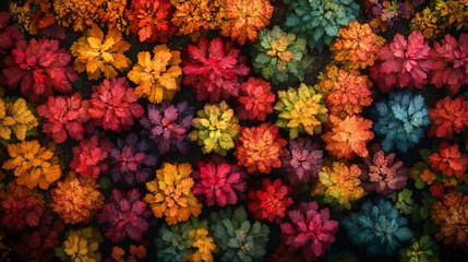 Obraz premium Aerial view of colorful autumn forest canopy