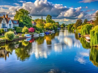 Fototapeta premium Serene River Thames Scene, East Molesey, England: Picturesque Landscape Photography