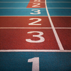 athletics track and field running lanes at a sport competition with artificial grass