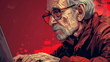 cyber scam: elderly man entering information on an unreliable website