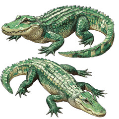 Naklejka premium Two Majestic Crocodiles in Detailed Illustration - A Captivating Wildlife Artwork for Nature Lovers
