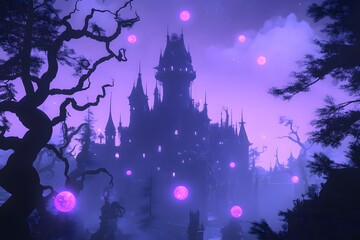 Enchanted Castle with Glowing Orbs