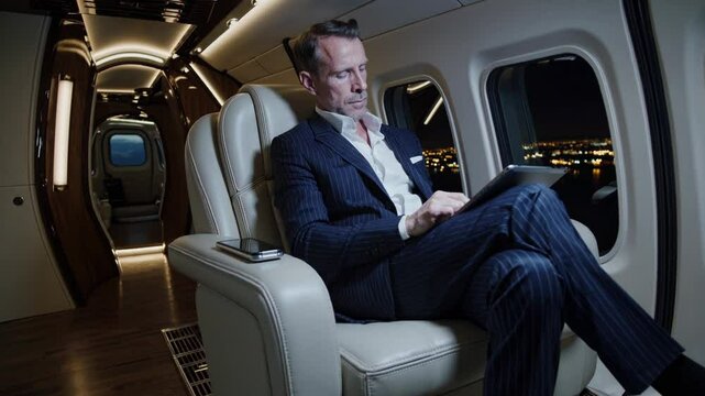 Executive in helicopter analyzing strategy