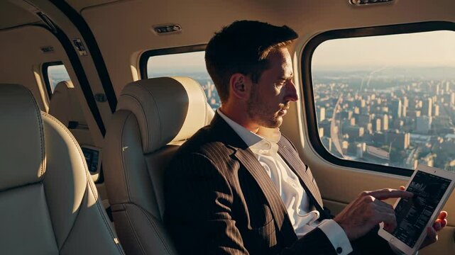 Billionaire studies business deals during flight