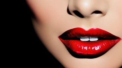 Close up of a woman with bold red lips