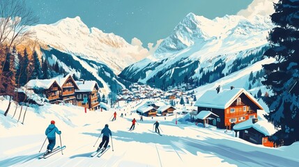 Fototapeta premium Large luxury ski resort in winter skiing season.