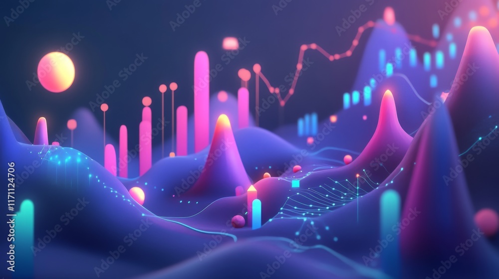 Leinwandbilder a futuristic financial graph showcasing investment trends, with glowing data points and smooth anima