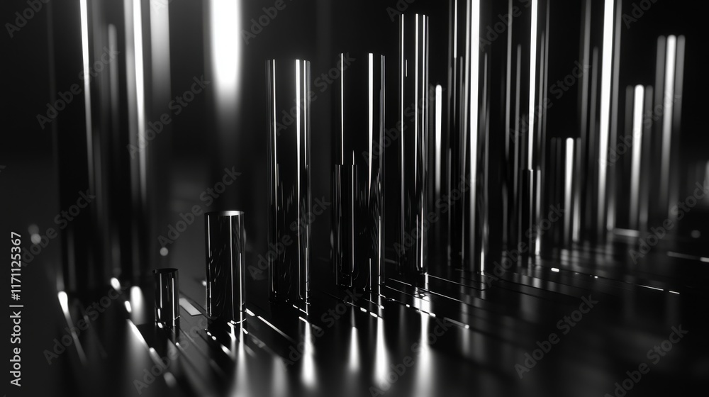 Poster a high-contrast d bar chart illustrating revenue growth, with sharp edges and a glossy finish, drawi