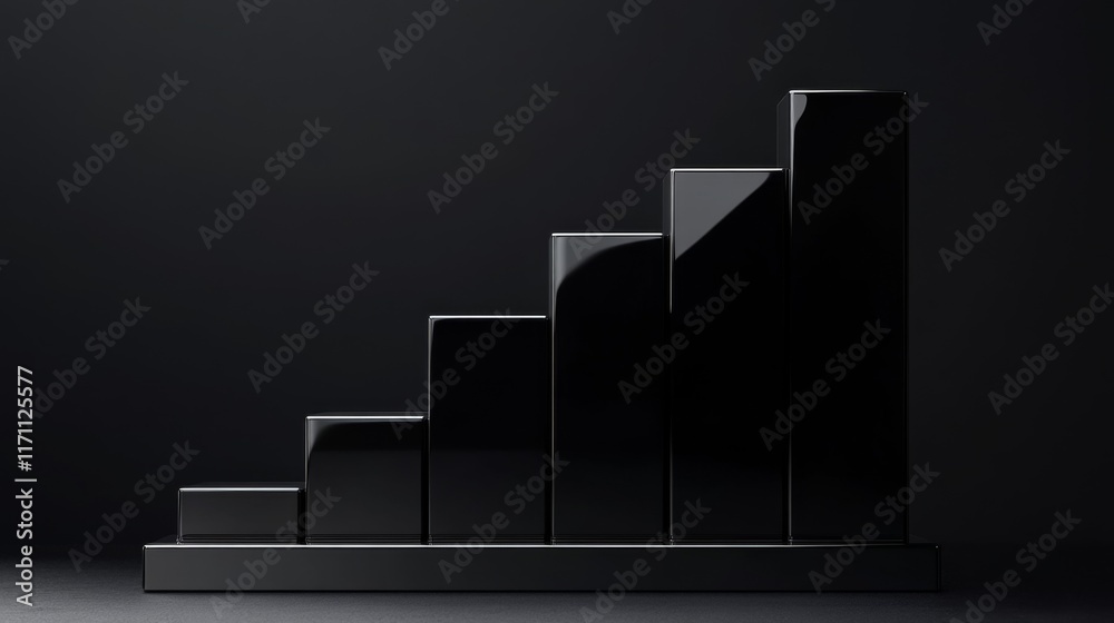 Poster a high-contrast d bar chart illustrating revenue growth, with sharp edges and a glossy finish, drawi