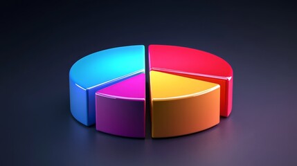 Obraz premium A high-contrast D pie chart with sharp edges and bright colors, emphasizing distinct categories of data, set against a clean and modern background.