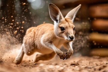 A close-up of a kangaroo powerful hind legs and tail, emphasizing their strength and agility