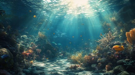 Vibrant Underwater Life with Soft Lighting and Coral Reef