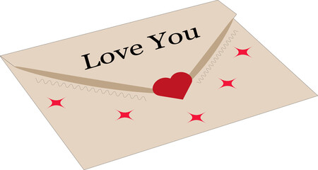 Envelope for Valentine's Day. Envelope with red stars. Heart on an envelope.