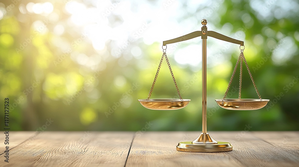 Poster Insurance Risk Assessment abstract image of scales balancing high and low risk indicators Stock Photo with side copy space