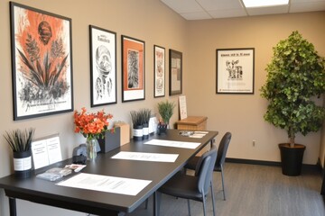 Fototapeta premium A corporate interview setting, with motivational posters on the walls and a professional atmosphere in the room